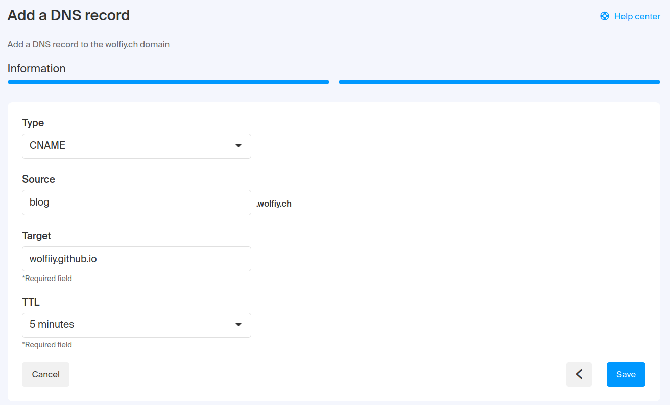 Ajout d'un enregistrement CNAME pour le sous domaine blog